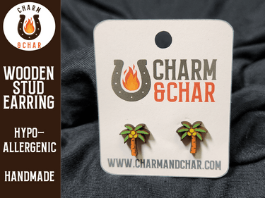 Palm Trees Wood Stud Earrings - Summer Fashion Earring - Stud Earring - Charm and Char